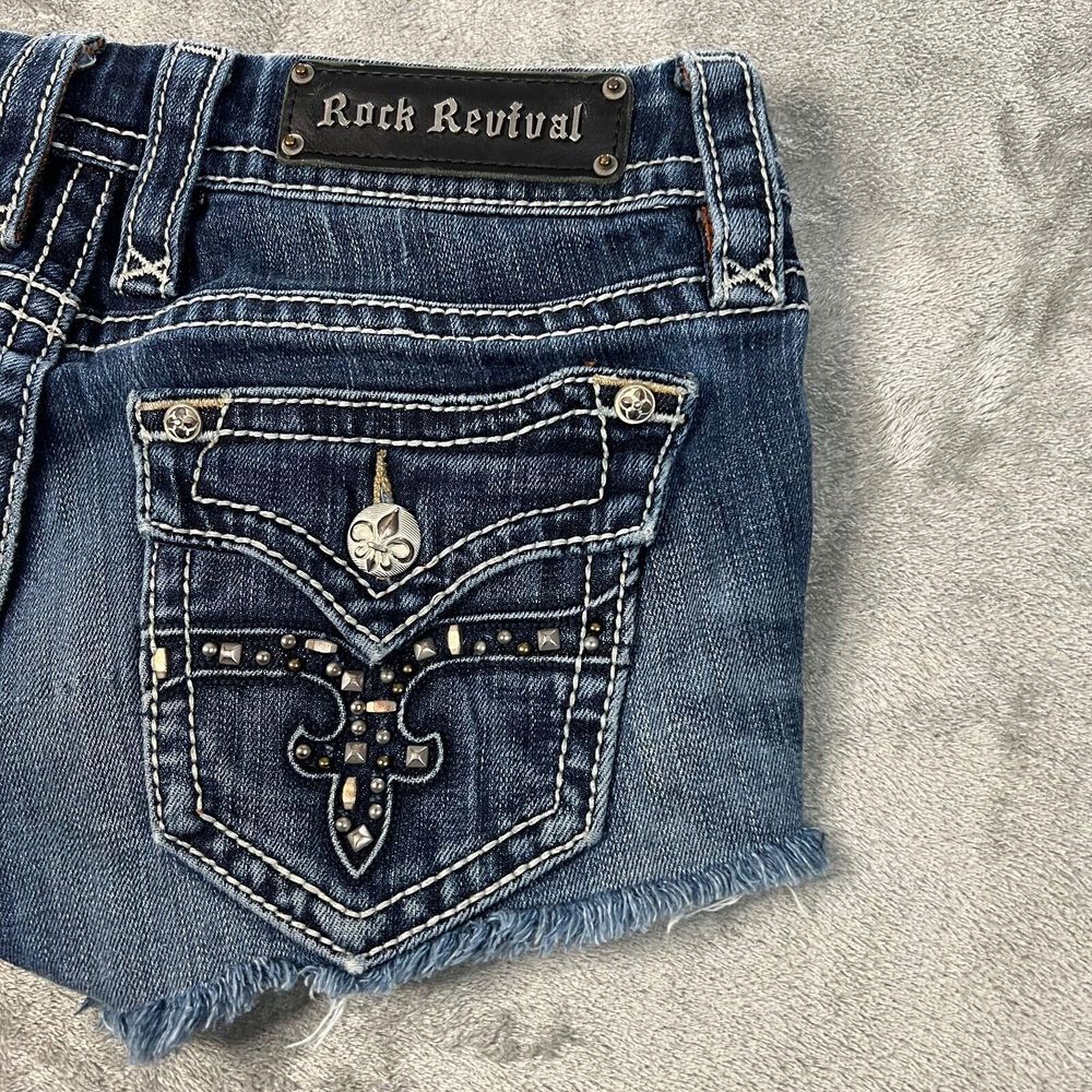 Rock Revival Shorts Womens 25  Blue Camila Easy Boot Frayed Jean Denim - Picture 12 of 13